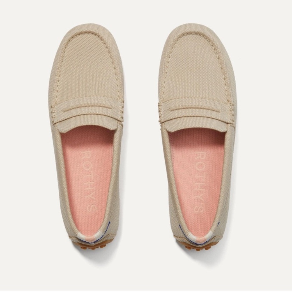Rothy’s The Driver Loafers in Sesame Cream Tan Beige Size 9 Flat Slip On Shoes